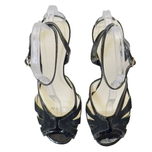 JILL STUART Women's Shoes Black Heels Strap Closure Patent Leather Suede Size M - Picture 7 of 12